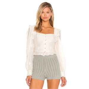 Free People Modern Romance Embroidered Puff Sleeve Top XS